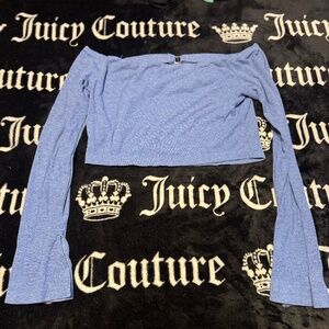 Blue Off-Shoulder Buckle Top